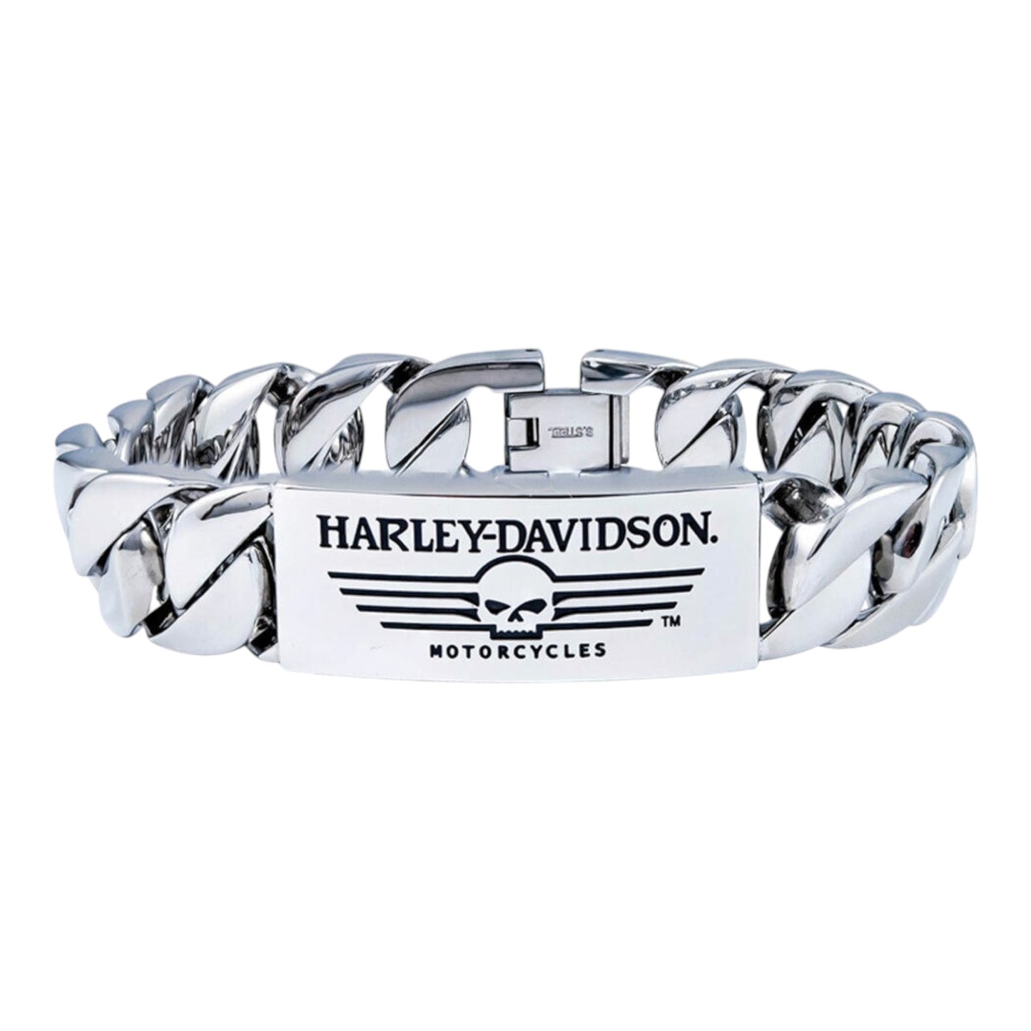 STEEL SKULL WITH LINES CURB LINK BRACELET