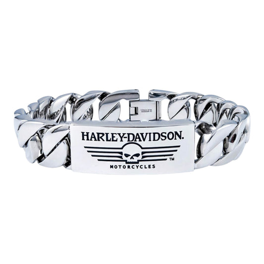 STEEL SKULL WITH LINES CURB LINK BRACELET