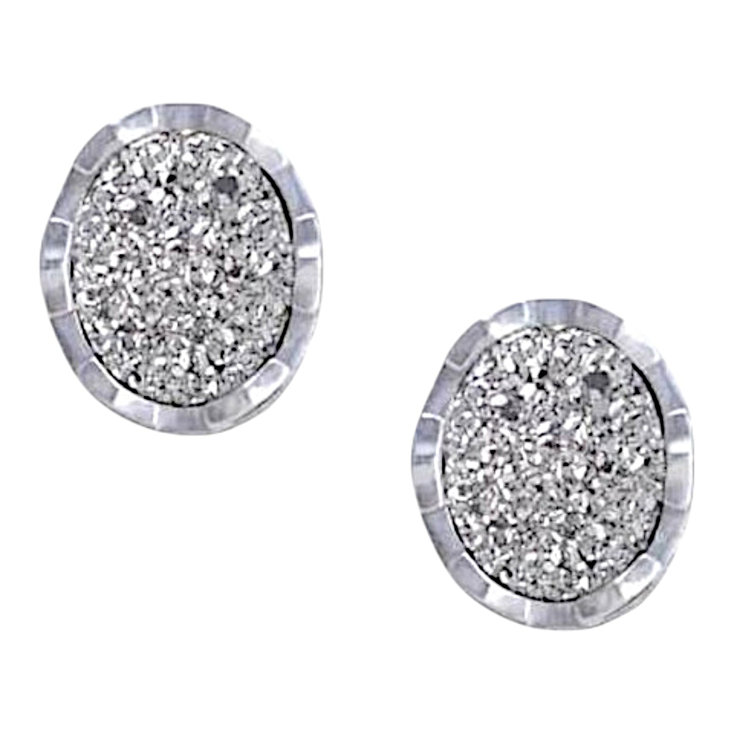 OVAL SILVER DRUSY POST EARRINGS