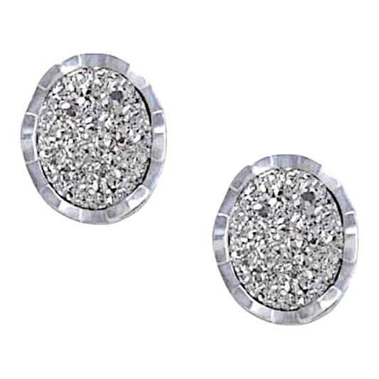 OVAL SILVER DRUSY POST EARRINGS