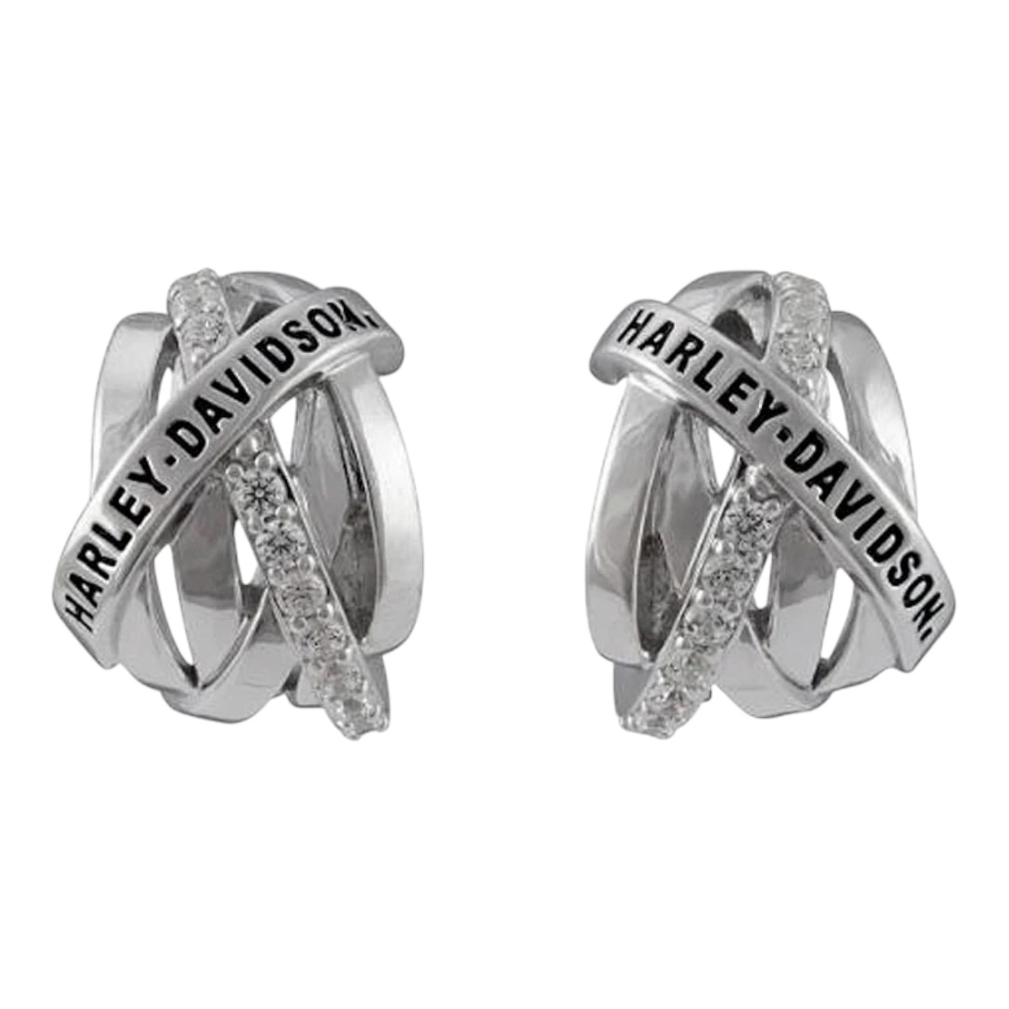 TWISTED BLING HARLEY DAVIDSON HUGGIE HOOP EARRINGS