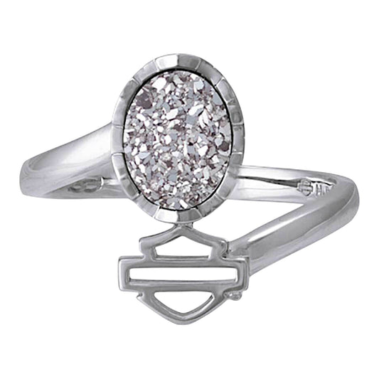 OVAL SILVER DRUSY B&S RING