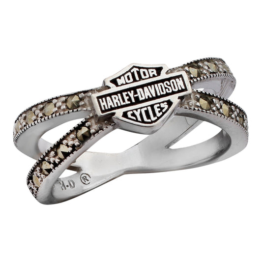 MARCASITE B&S CRISS CROSS RING