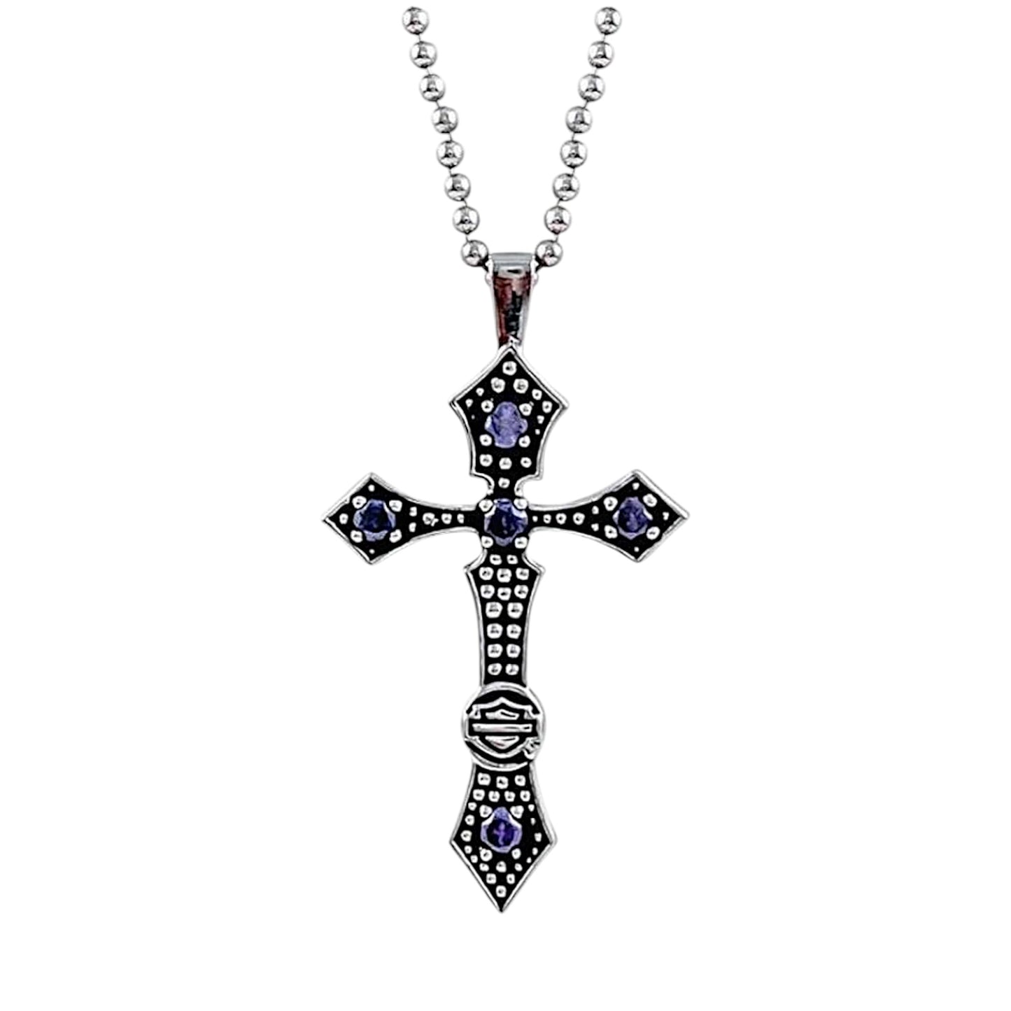 BEADED CROSS NECKLACE W/PURPLE STONE