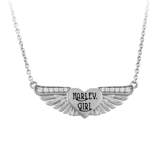 CLEAR BLING HARLEY GIRL WING NECKLACE