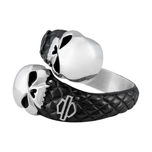 STEEL DOUBLE SKULL RING
