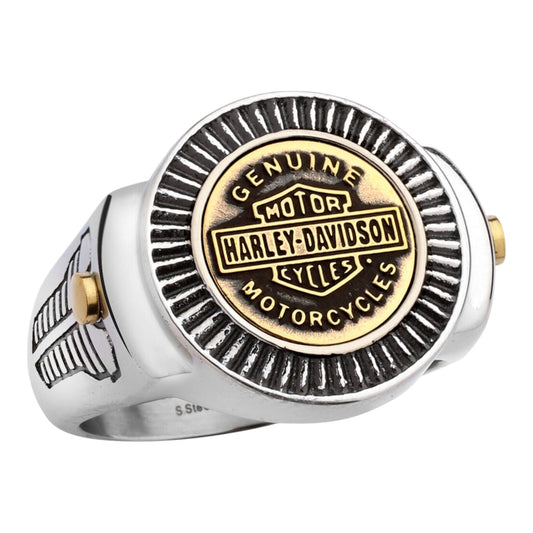 GOLD TONE & STEEL MEDALLION RING