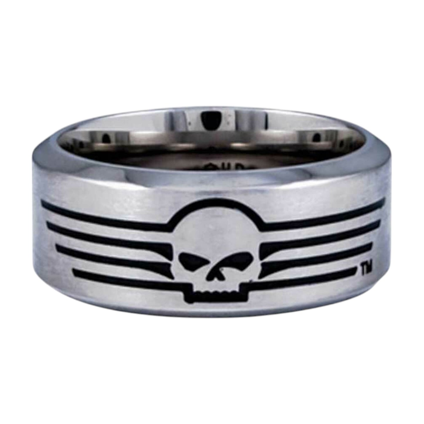 STEEL SKULL WITH LINES BAND RING