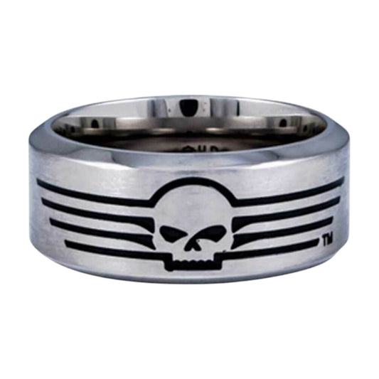 STEEL SKULL WITH LINES BAND RING