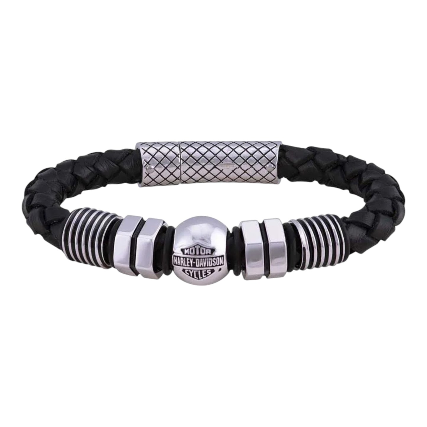 NUT AND BOLT BRAIDED LEATHER BRACELET