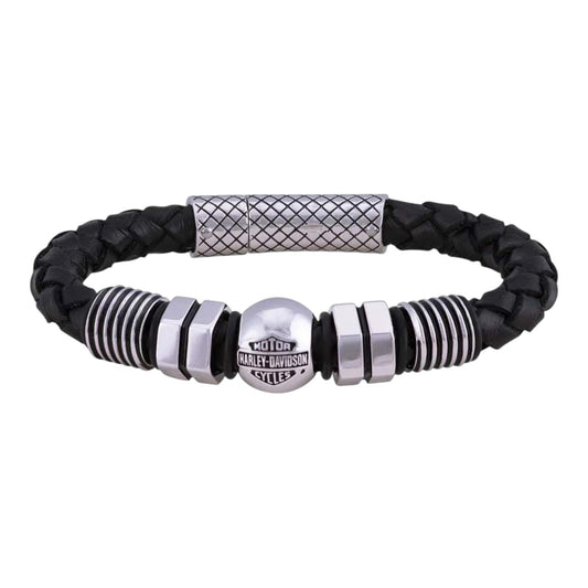 NUT AND BOLT BRAIDED LEATHER BRACELET