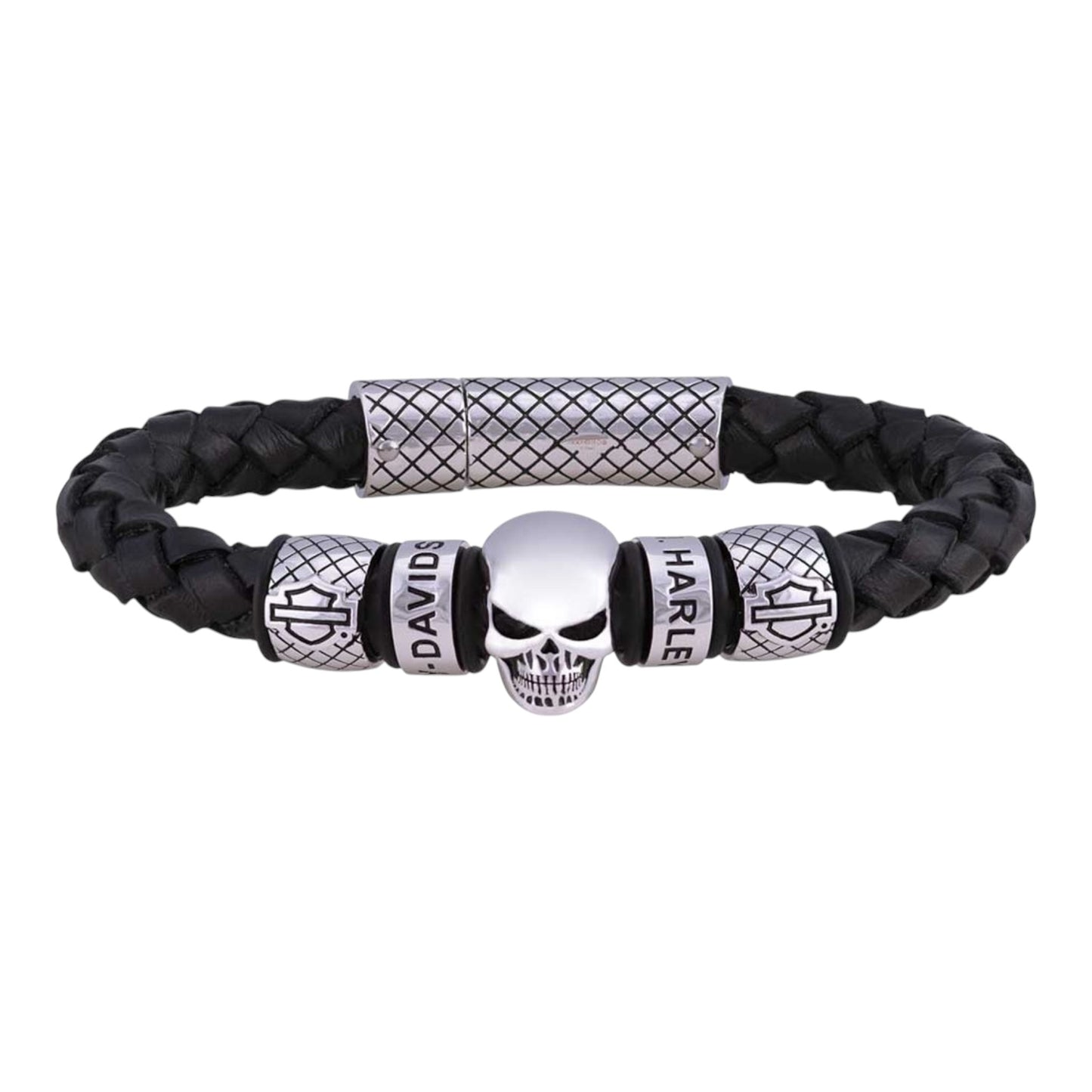 SKULL BLACK BRAIDED LEATHER BRACELET