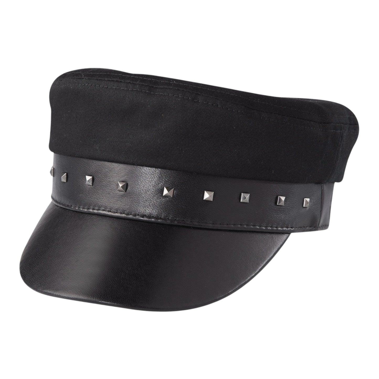 HAT- WOVEN BLK W/STUD & LEATHER