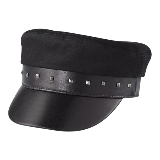 HAT- WOVEN BLK W/STUD & LEATHER