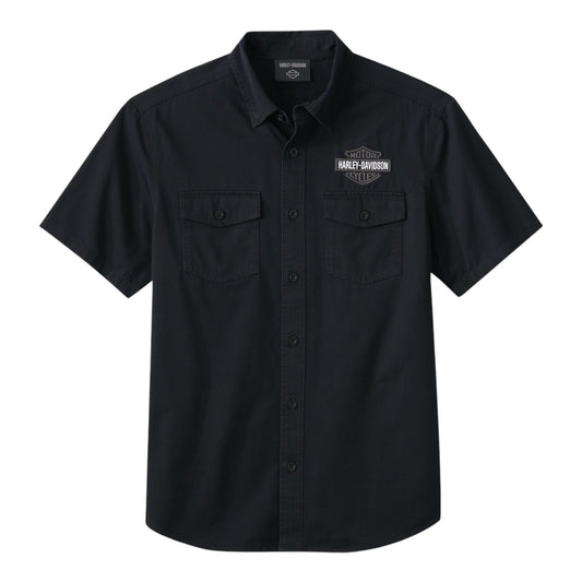 SHIRT-WOVEN, BLACK W/GREY B&S