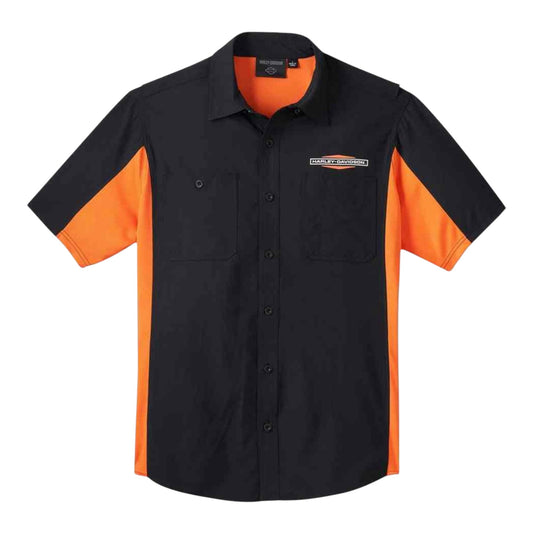 SHIRT-WOVEN,BLACK/ORANGE COLORBLOCK