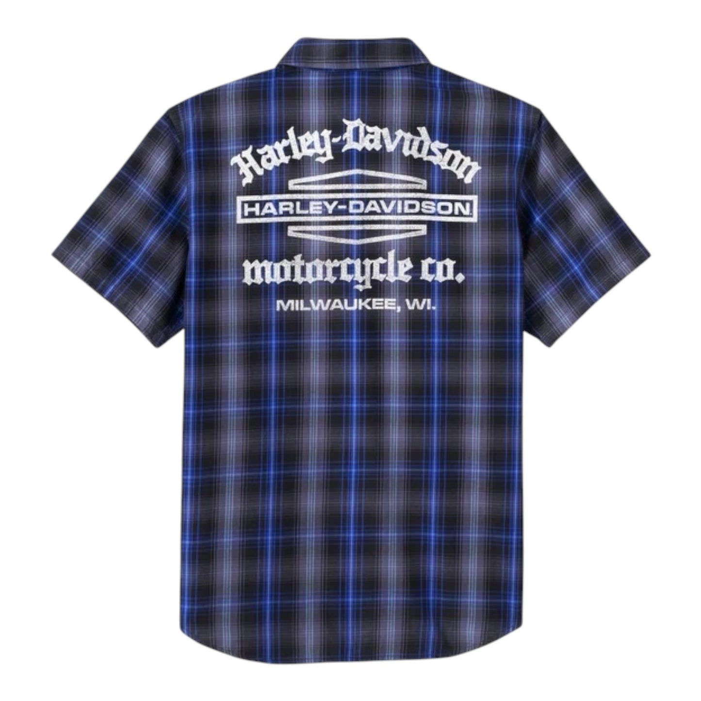 SHIRT-WOVEN, BLACK/LIGHT BLUE PLAID