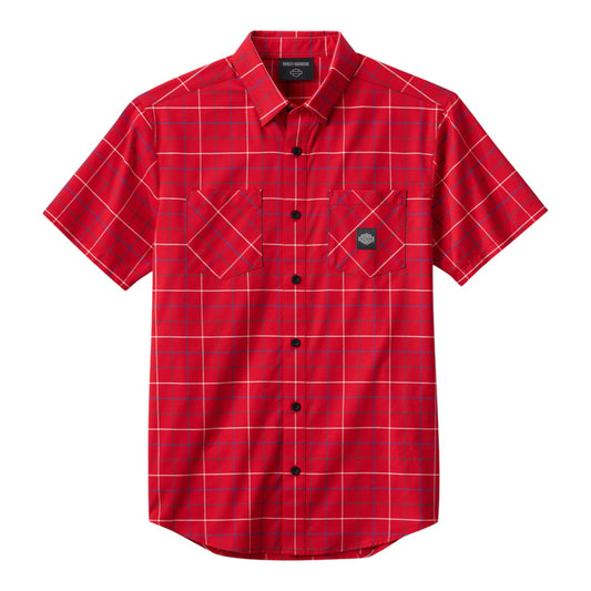 SHIRT-WOVEN, RED PLAID