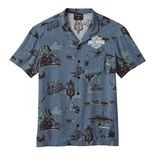 SHIRT-WOVEN, GREY ALLOVER PRINT