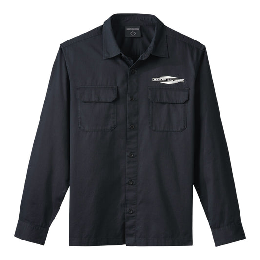 SHIRT-WOVEN, BLACK GOTH SCRIPT