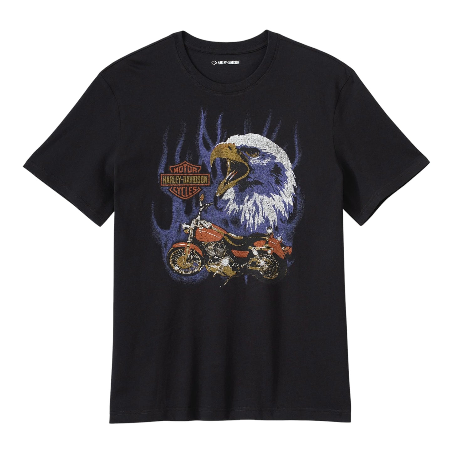 TEE-KNIT, BLACK, EAGLES W/ BLUE FLAMES