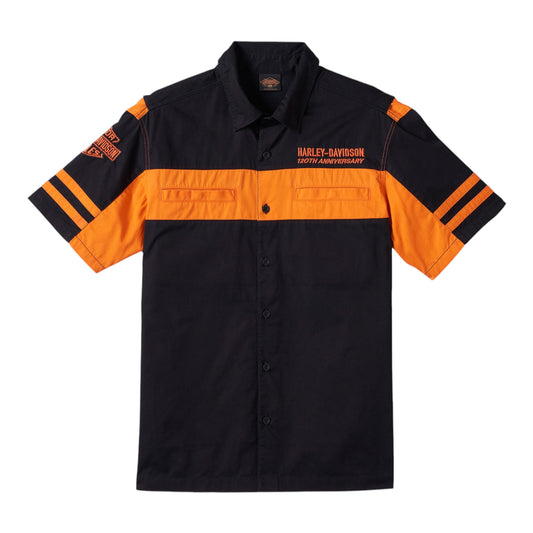 SHIRT-120TH,WOVEN,ORANGE COLORBLOCK