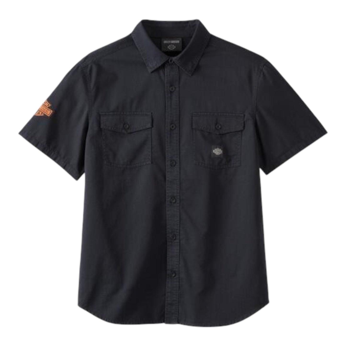 SHIRT-WOVEN, BLACK/ORANGE