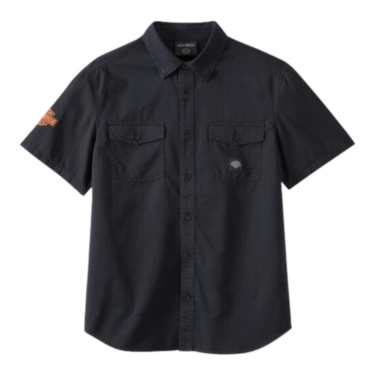 SHIRT-WOVEN, BLACK/ORANGE