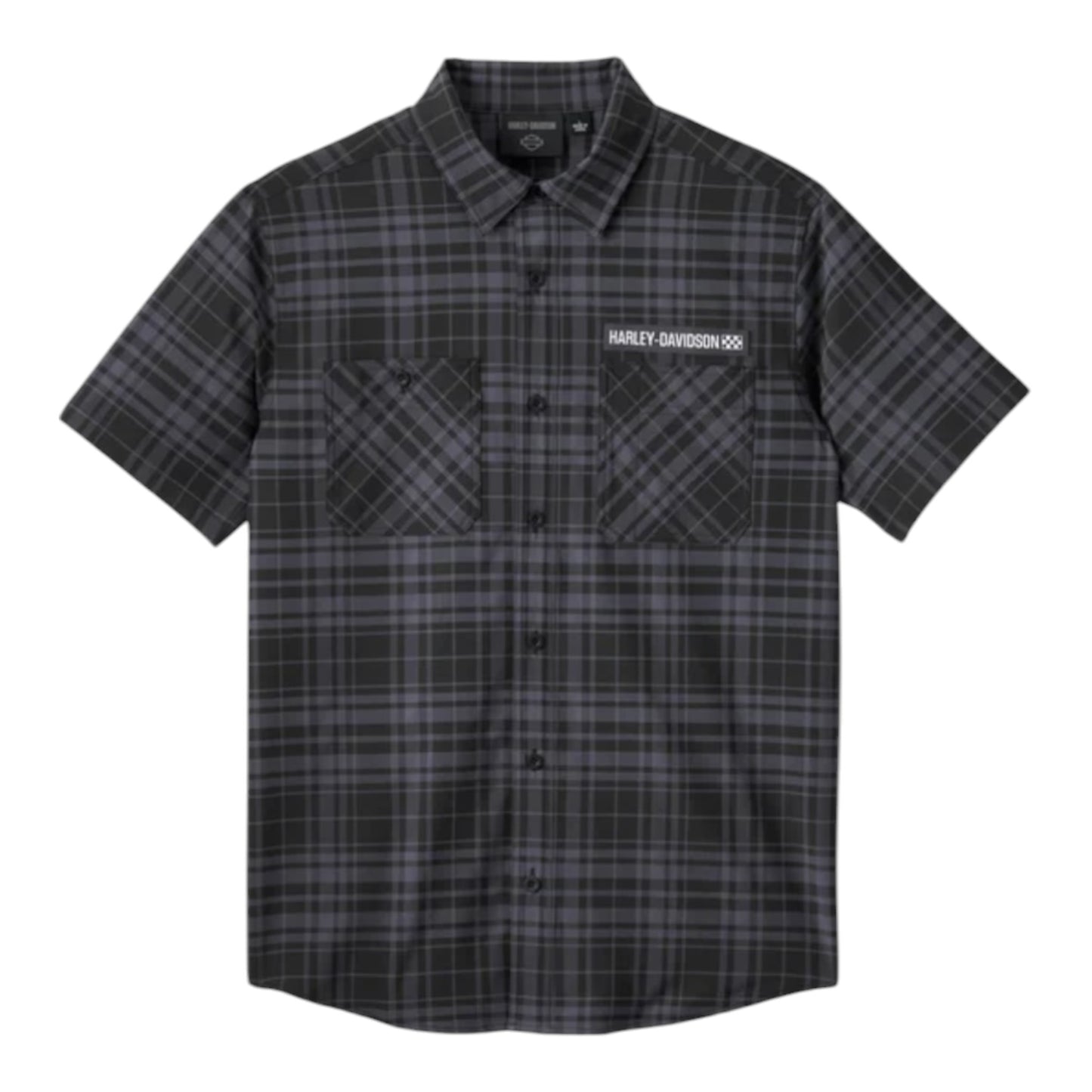 SHIRT-WOVEN, BLACK PLAID