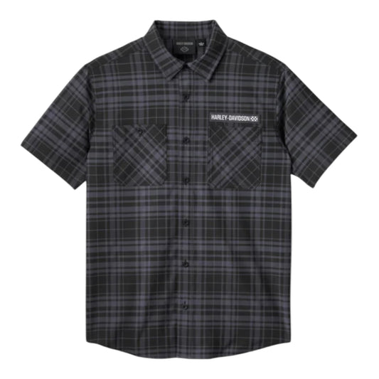 SHIRT-WOVEN, BLACK PLAID