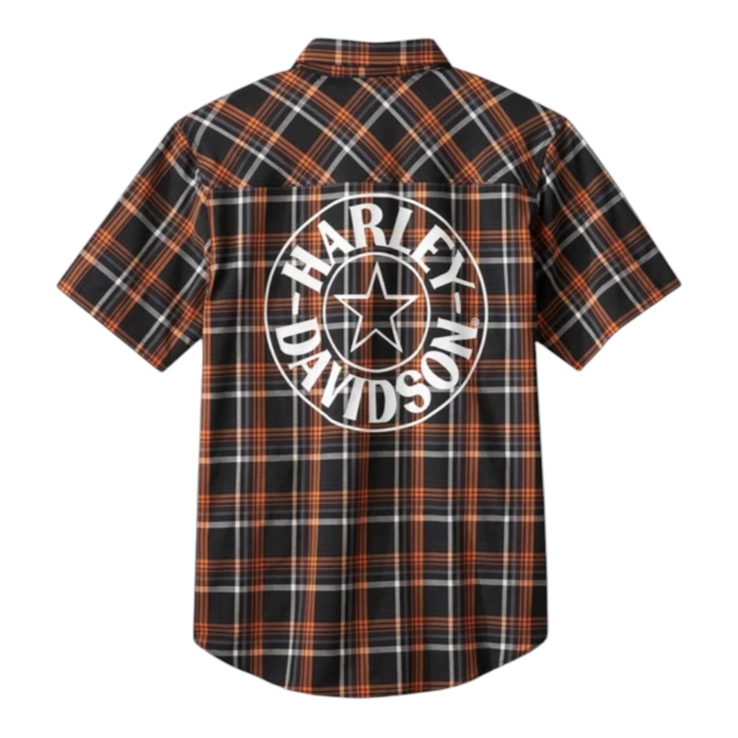 SHIRT-WOVEN, ORANGE/BROWN PLAID