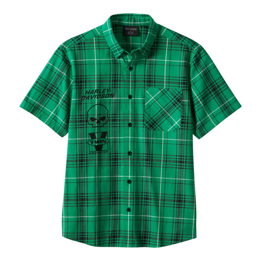 SHIRT-WOVEN, GREEN PLAID W/WILLIE G