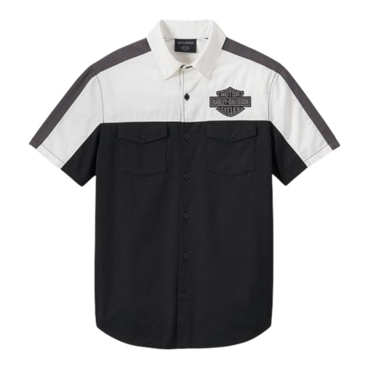 SHIRT-WOVEN,BLACK/GREY COLORBLOCK