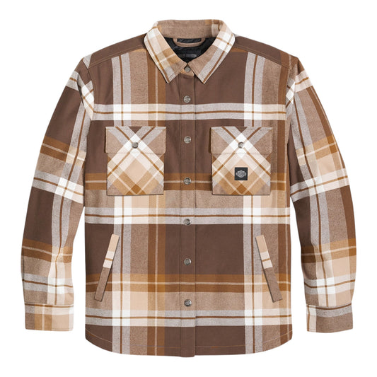 SHIRT JACKET-WOVEN, BROWN PLAID