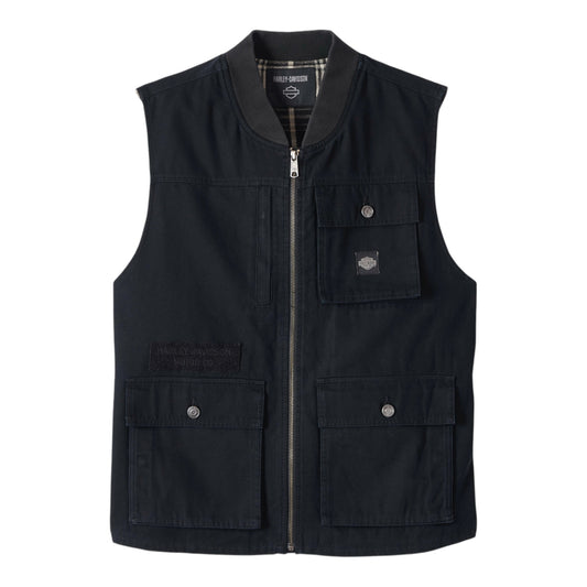 VEST-WOVEN, BLACK W/PLAID INTERIOR