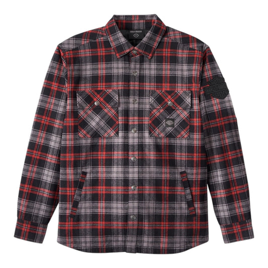 SHIRT JACKET-WOVEN, DARK RED PLAID