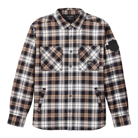 SHIRT-WOVEN, TAN PLAID