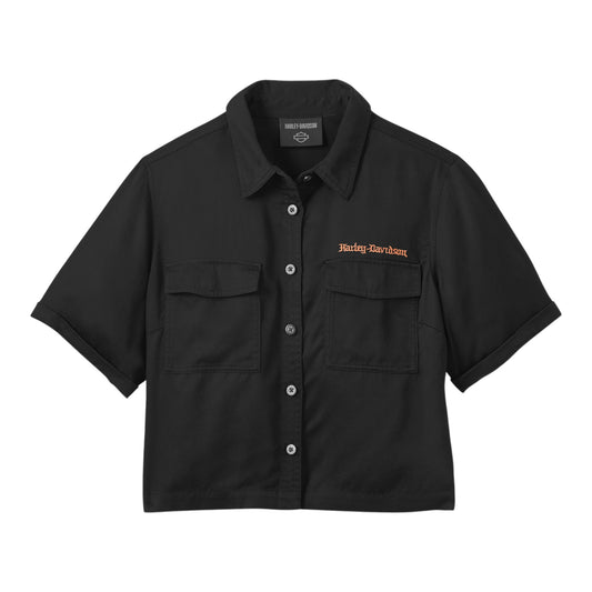 CROPPED SHIRT-WOVEN , BLACK