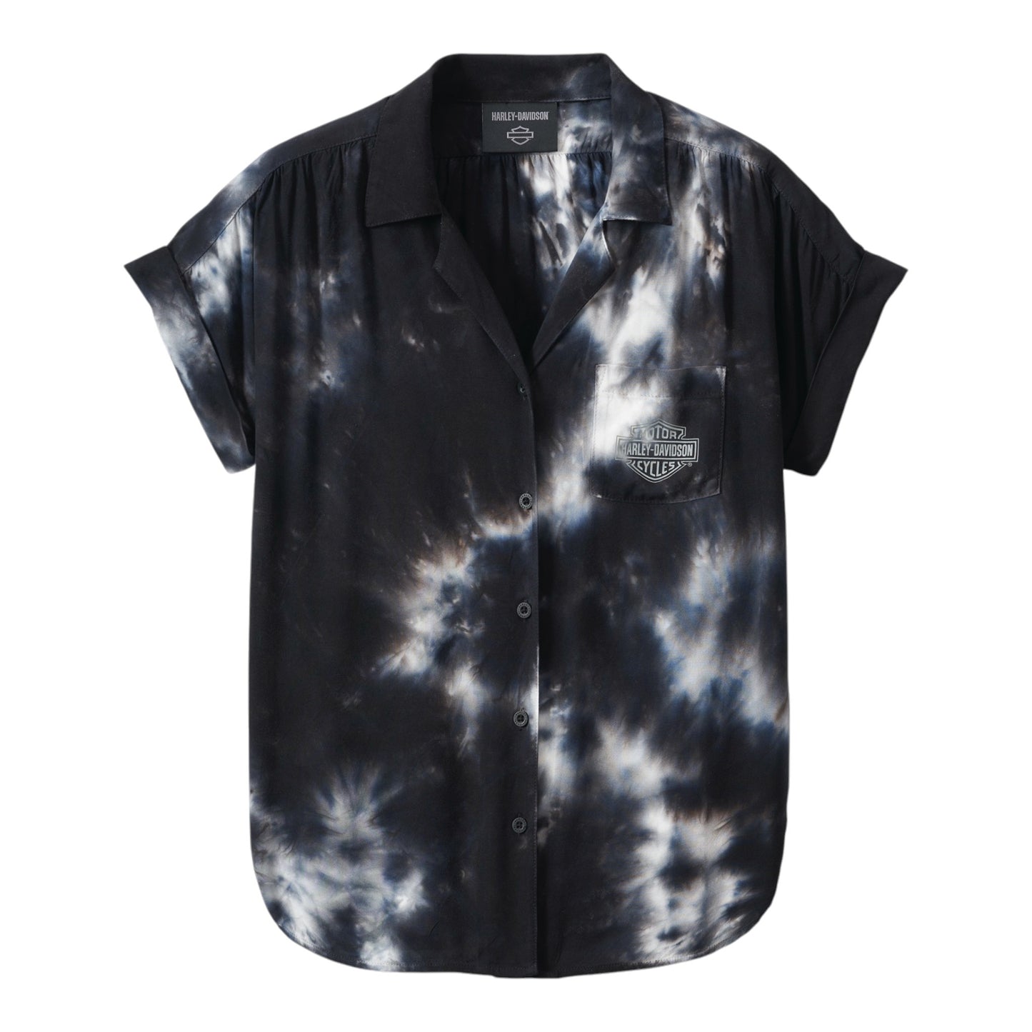 SHIRT-WOVEN, BLACK TIE DYE