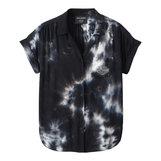 SHIRT-WOVEN, BLACK TIE DYE