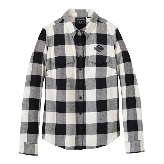 SHIRT-WOVEN, WHITE/BLACK PLAID
