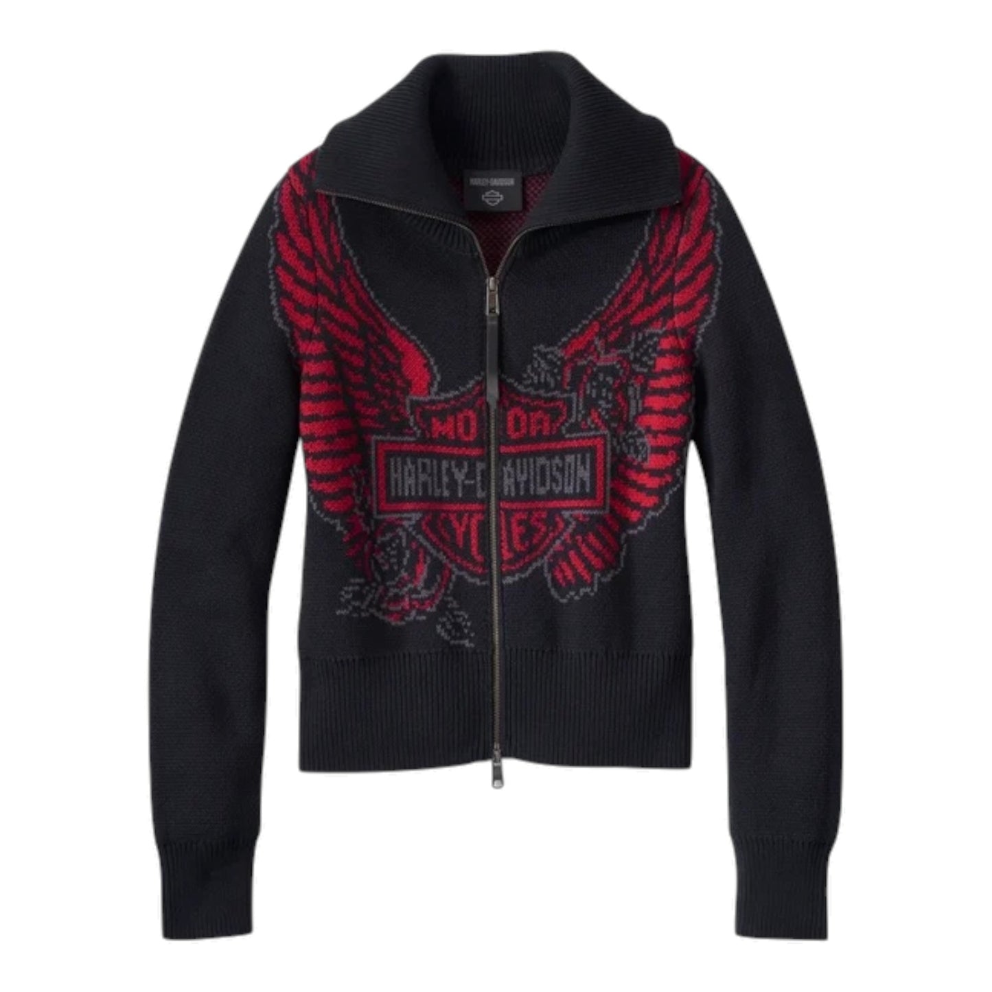 EAGLE ZIP UP SWEATER - BLACK/RED