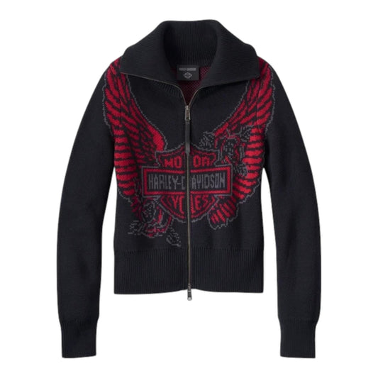 EAGLE ZIP UP SWEATER - BLACK/RED