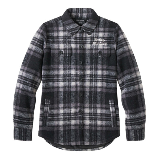SHIRT JACKET- KNIT, BLACK PLAID