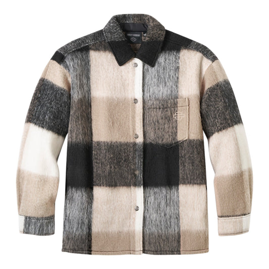 SHIRT JACKET, WOVEN, TAN PLAID