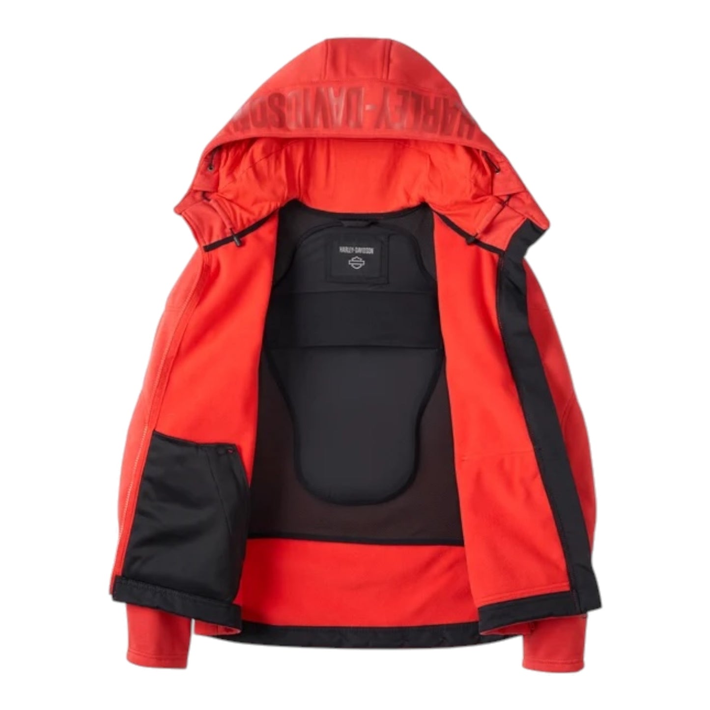 JACKET-DEFLECTOR, HOODED, TEXTILE, RED