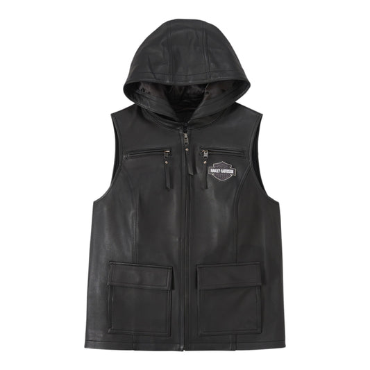 VEST-LEATHER,B&S,BLACK