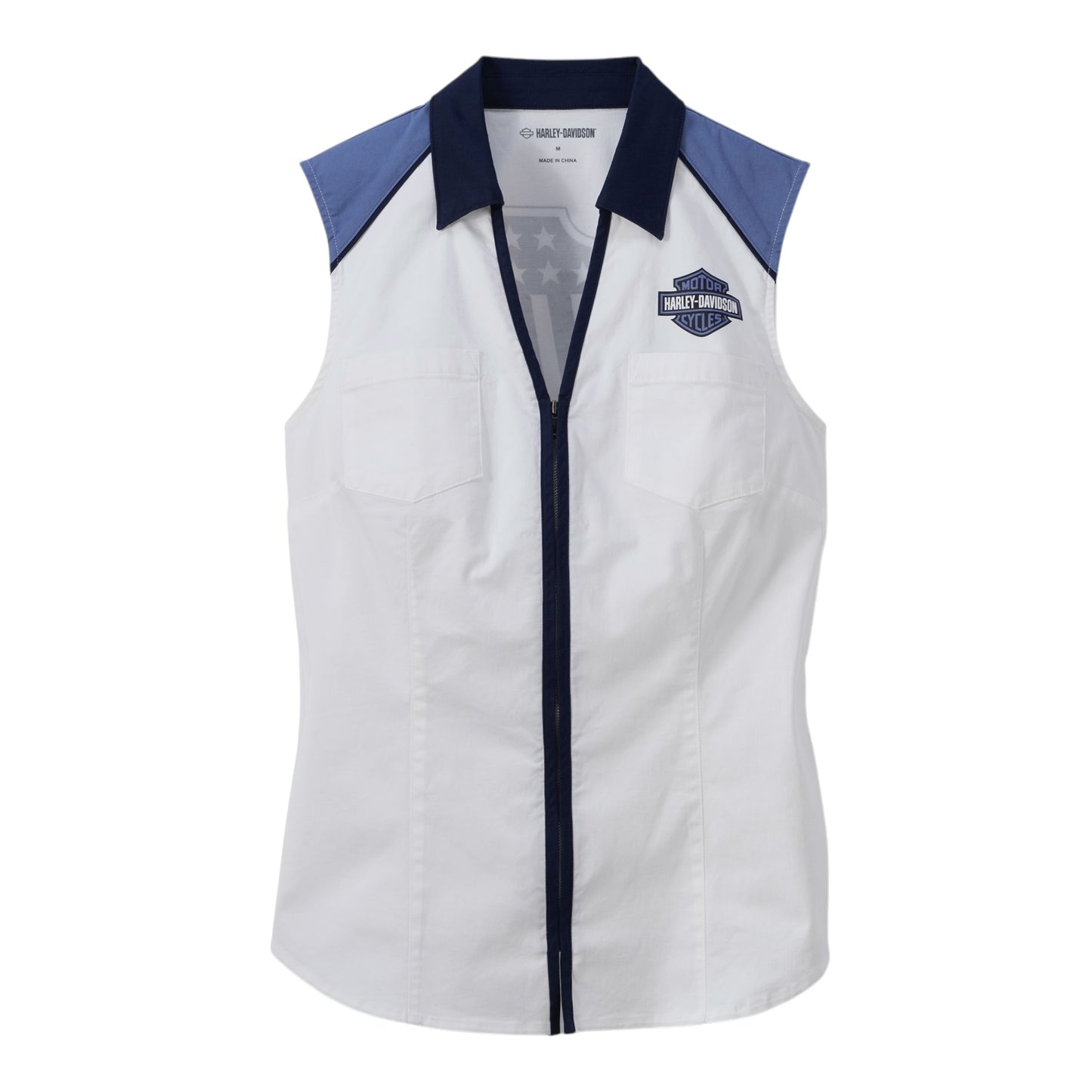 LIBERTY SLEEVELESS ZIP FRONT SHIRT- COLORBLOCK
