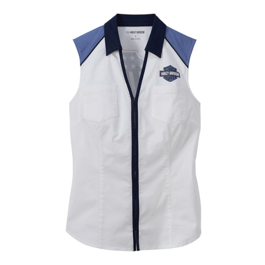 LIBERTY SLEEVELESS ZIP FRONT SHIRT- COLORBLOCK
