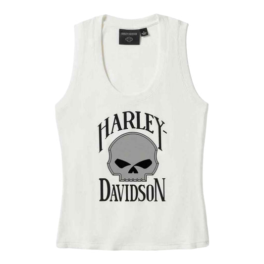 WOMEN'S WILLIE G SKULL RIBBED TANK TOP - WHITE